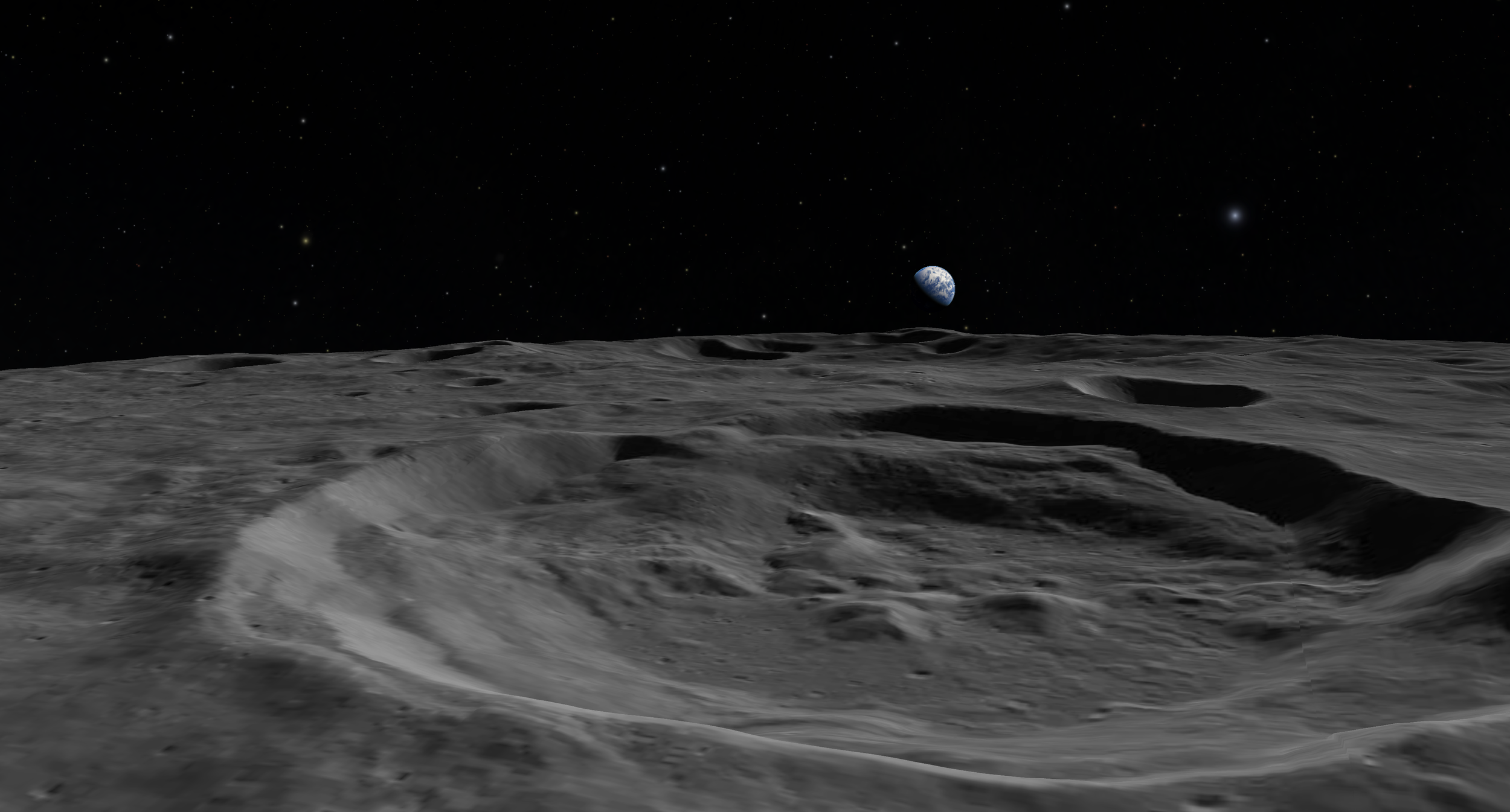 Månens yta och jorden i bakgrunden